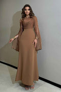 Charming Long Sleeves Jewel High Waist Long Prom Dress With Ruffles
