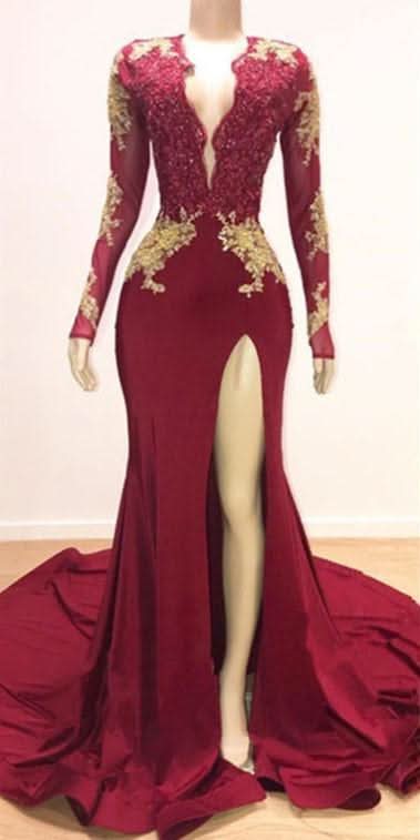 Long Sleeves Mermaid Evening Dress with Lace Appliques BM bride