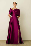 Off the Shoulder Sleeveless Long Split Prom Dress With Pleated