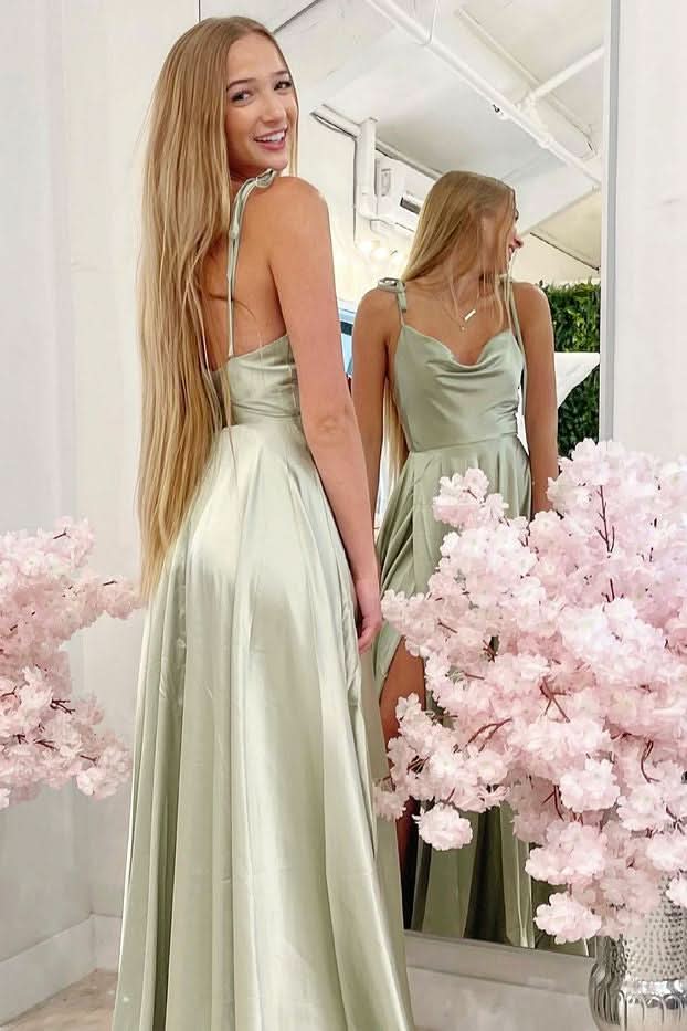 Elegant Sleeveless Spaghetti-Straps Split Mermaid Evening Dress BM bride