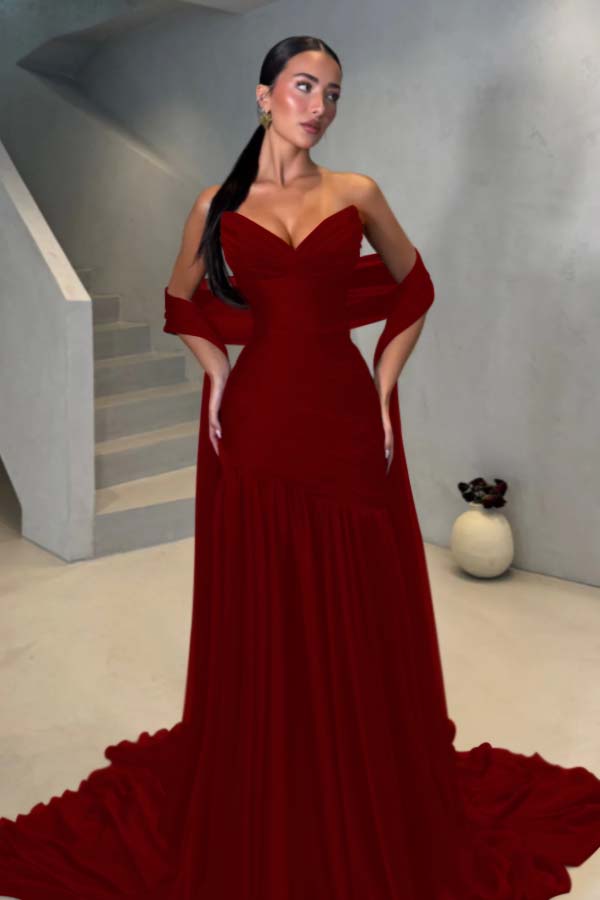 Chiffon Strapless Sleeveless Long Mermaid Prom Dress With Pleated BMBRIDE