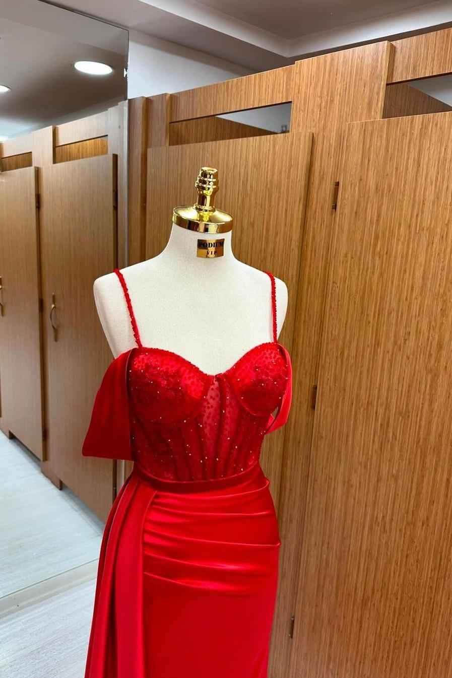 Spaghetti Strap Off the Shoulder Sleeveless Long Prom Dress With Sequins