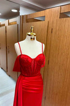 Spaghetti Strap Off the Shoulder Sleeveless Long Prom Dress With Sequins