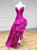 Lovely Fuchsia A Line V Neck Irregular Long Prom Dress BM bride