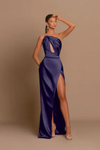 Charming Mauve Ball Gown One Shoulder Spaghetti Straps Skeleton with Slit BM bride