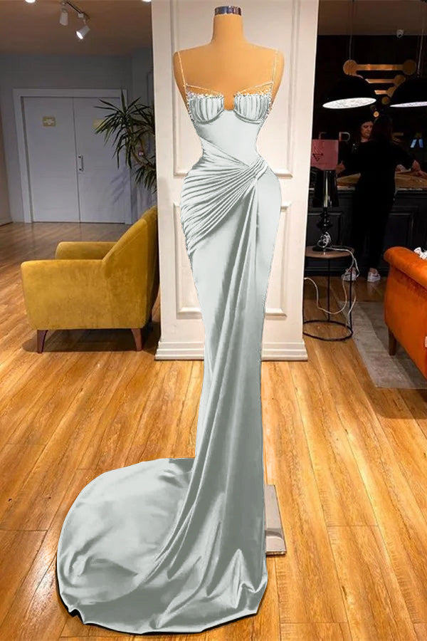 Mermaid Dark Green Spaghetti Strap Sleeveless Long Prom Dress With Beadings BMBRIDE