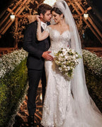 Jewel Off-the-Shoulder Long Sleeve Mermaid Wedding Dress with Lace Appliques BM bride