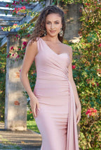 One Shoulder Sleeveless Mermaid Long Prom Dress With Pleated Ruffles
