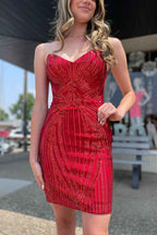 Sparkly Red Sweetheart Lace-Up Back Tight Short Homecoming Dress