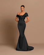 Grey Off-The-Shoulder Bateau Pleated Ball Gown Evening Dress BM bride