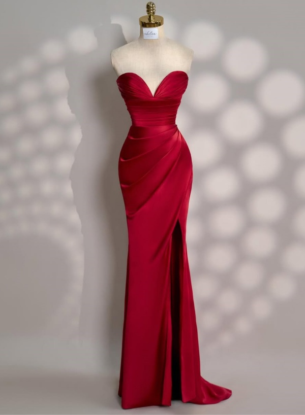 Strapless Sleeveless Mermaid Long Prom Dress With Front Split