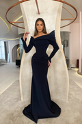 Off the Shoulder Long Sleeves Long Mermaid Prom Dress With Pleated BMBRIDE
