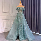 Stunning Sky Blue A-Line Split Evening Dress with Off Shoulder Design BM bride