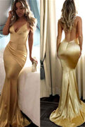 Daffodil V Neck Sleeveless Backless Mermaid Prom Dress Long Online