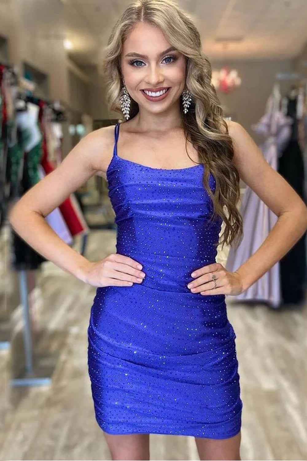 Sparkly Navy Sequined Lace-Up Back Tight Homecoming Dress Bmbride