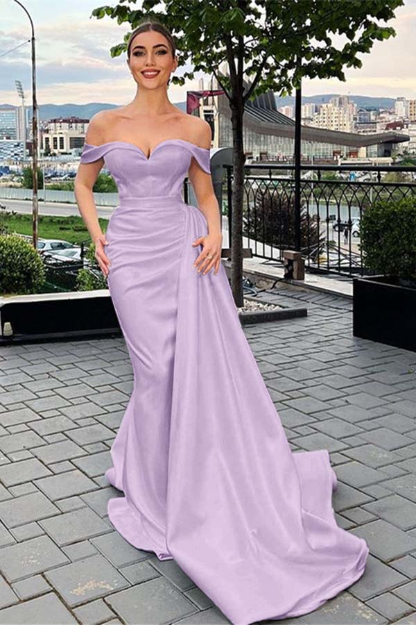 Off the Shoulder Sleeveless White Pleated Prom Dress Mermaid With Ruffles