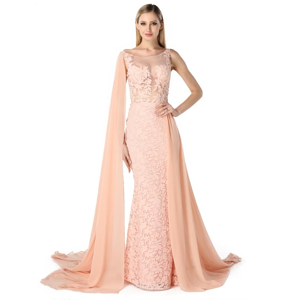 Charming Red Lace Printed A-Line Long Prom Dress with Trail BM bride