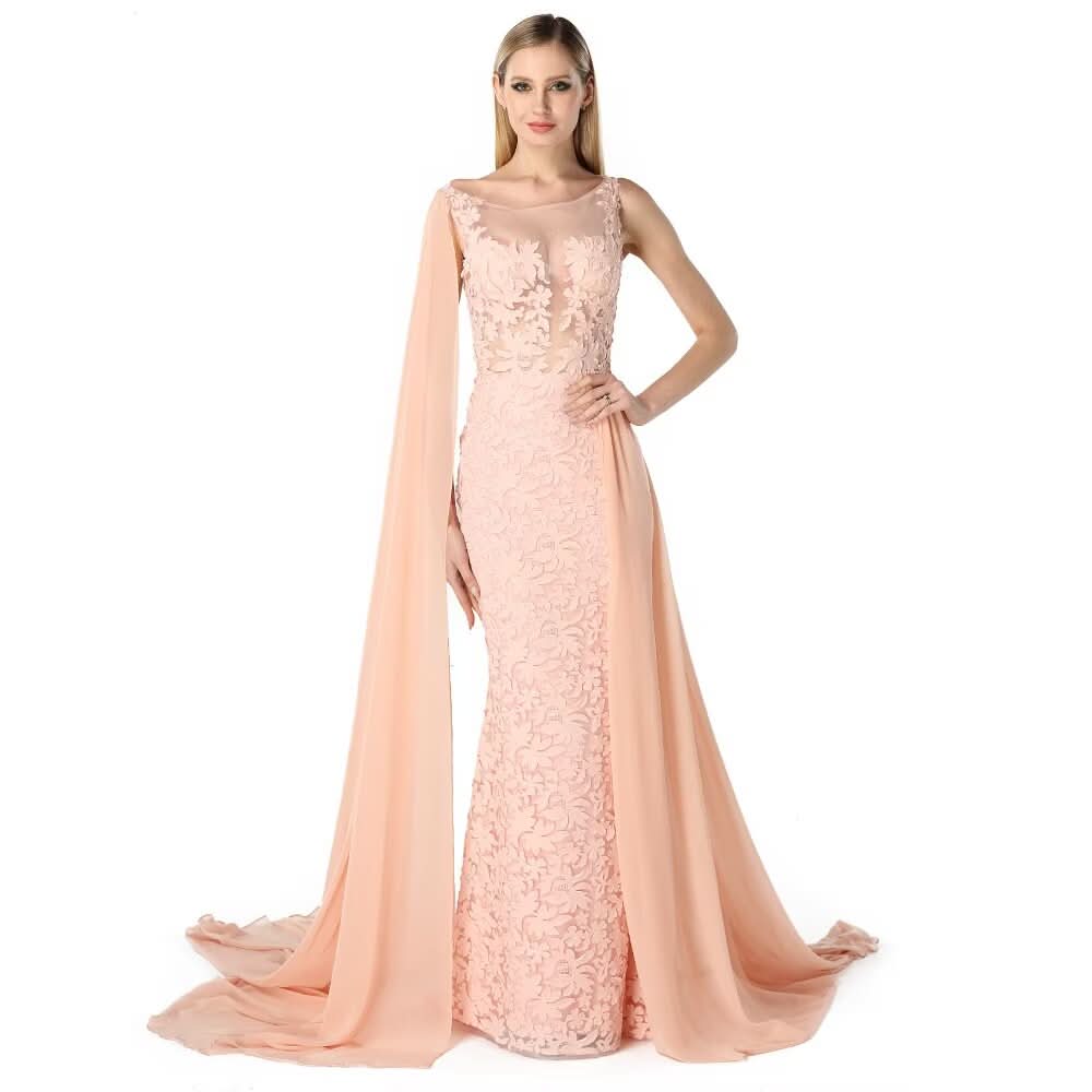 Charming Red Lace Printed A-Line Long Prom Dress with Trail BM bride