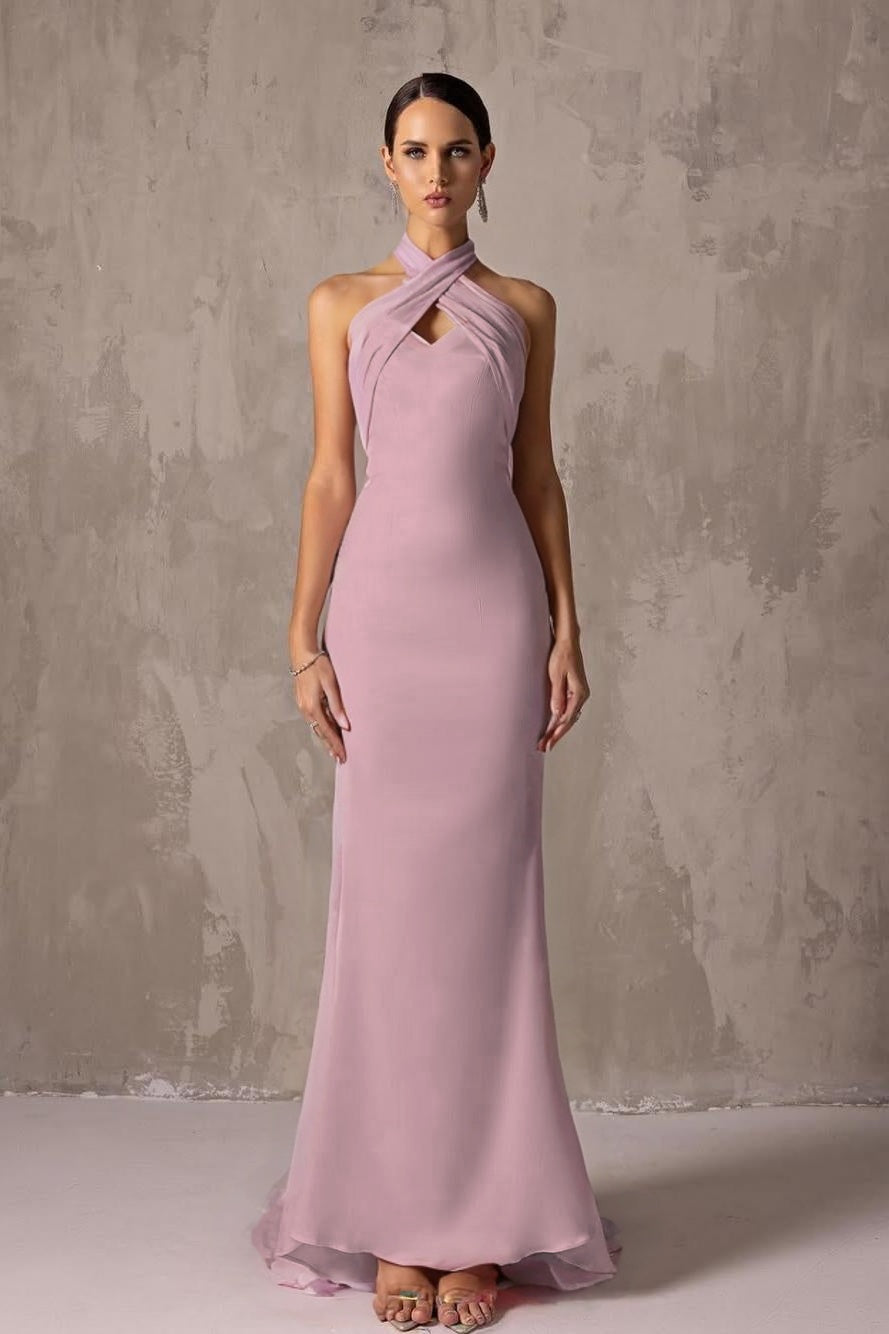 Charming Halter Sleeveless Long Mermaid Prom Dress With Pleated