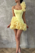 One Shoulder Sleeveless Short Prom Dress With Pleated Tulle BMBRIDE