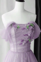 Lilac Off-The-Shoulder Evening Dress with Beadings and Appliques BM bride