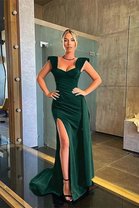 Charming Mermaid Black Sleeveless Prom Dress Long With Side Split Ruffles