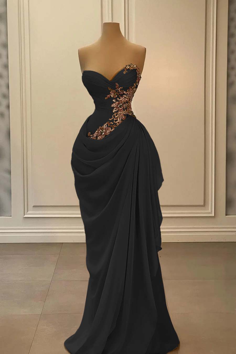Strapless Sleeveless Long Mermaid Prom Dress With Appliques BMBRIDE