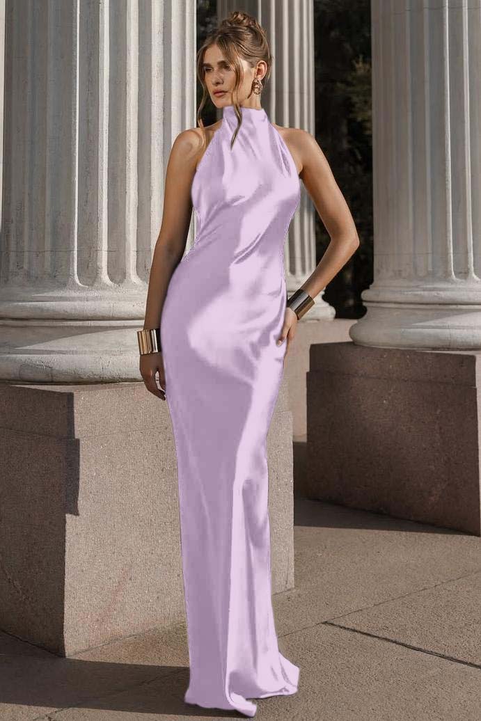 Halter Sleeveless Backless Mermaid Long Prom Dress With Pleated BMBRIDE