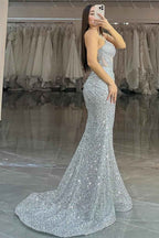Spaghetti Strap Sleeveless Long Mermaid Prom Dress With Sequins