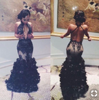 Chic Black Applique Embroidery Mermaid Floor Length Prom Dress