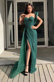 Emerald Sweetheart One-Shoulder Mermaid Prom Dress with Sequins and Split BM bride