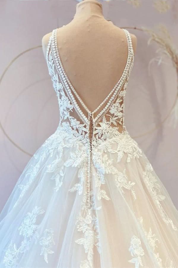 Long Princess Wedding Dress Sweetheart Lace With Tulle Appliques BM bride