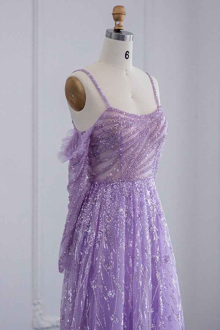 Pink Off the Shoulder A Line Prom Dress Long Sleeves Tulle With Sparkle Appliques