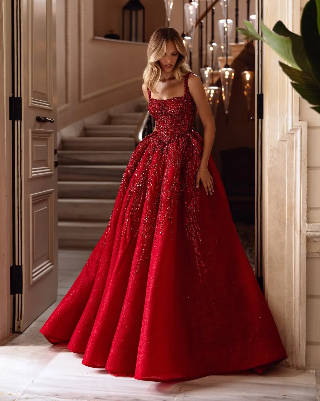 Spaghetti Strap Sleeveless Long A Line Prom Dress With Beading
