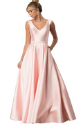 Straps V Neck Sleeveless Long Prom Dress With Pockets Pleated