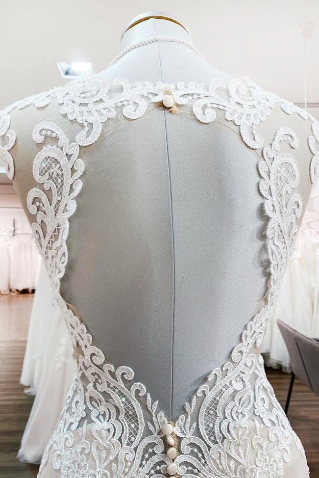 Sweetheart Open Back Long Mermaid Wedding Dress with Lace Appliques BM bride