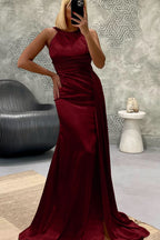 Elegant Jewel Strapless Mermaid Long Prom Dress with Pleats BM bride