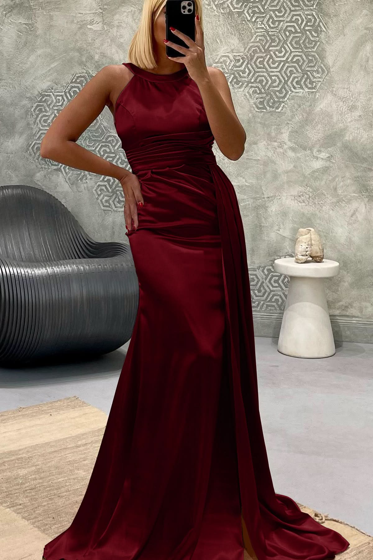Elegant Jewel Strapless Mermaid Long Prom Dress with Pleats BM bride