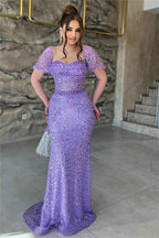 Off the Shoulder Sequins Sweetheart Mermaid Long Prom Dress With Beadings