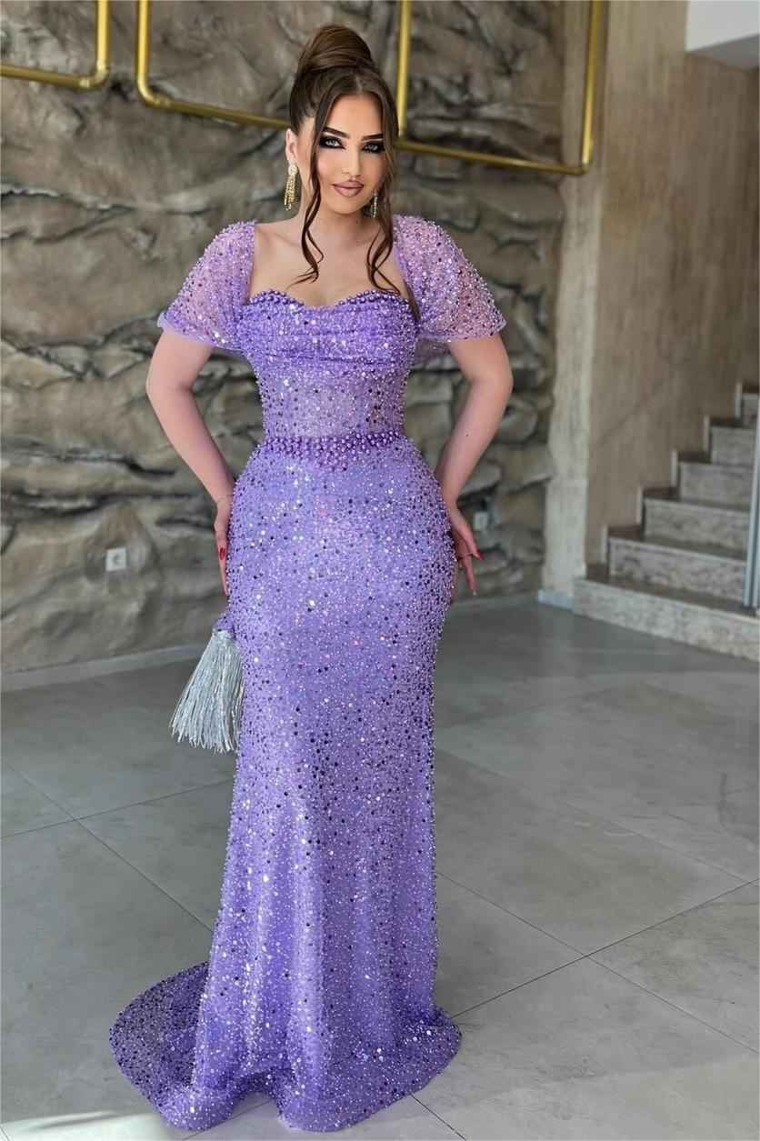 Off the Shoulder Sequins Sweetheart Mermaid Long Prom Dress With Beadings