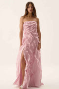 Glamorous Sleeveless Split Strapless Long Prom Dress With Ruffles