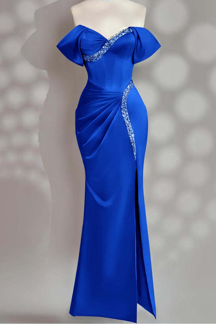 Sleeveless Off the Shoulder Long Mermaid Prom Dress With Beading BMBRIDE