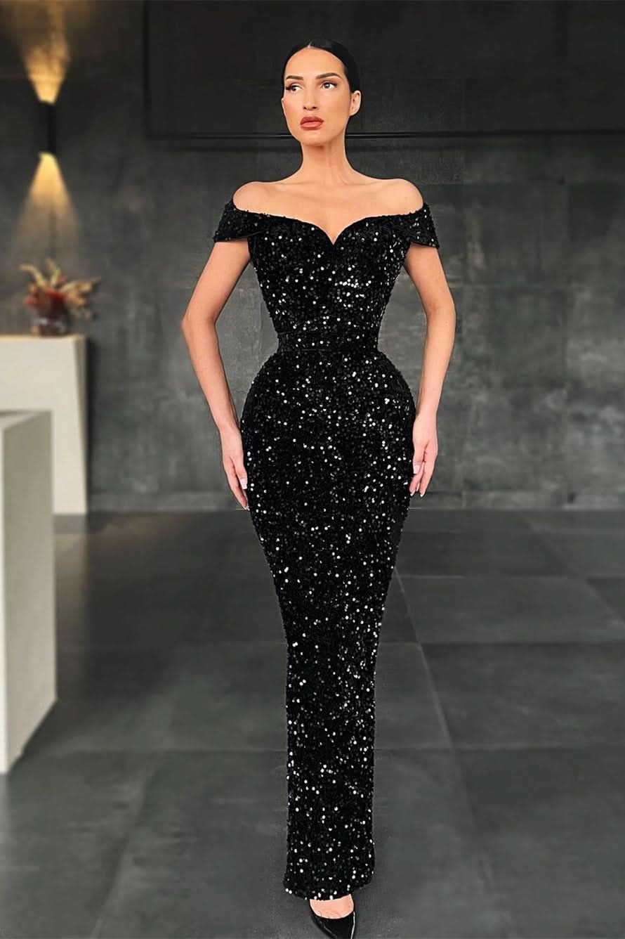 Black Off-the-Shoulder Mermaid Prom Dress BM bride