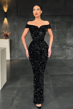 Black Off-the-Shoulder Mermaid Prom Dress BM bride