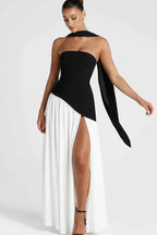 Stunning Strapless Sleeveless Long Prom Dress With Split Ruffles