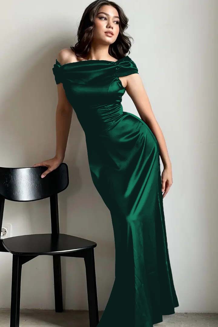 Off the Shoulder Sleeveless Long Mermaid Prom Dress With Pleated