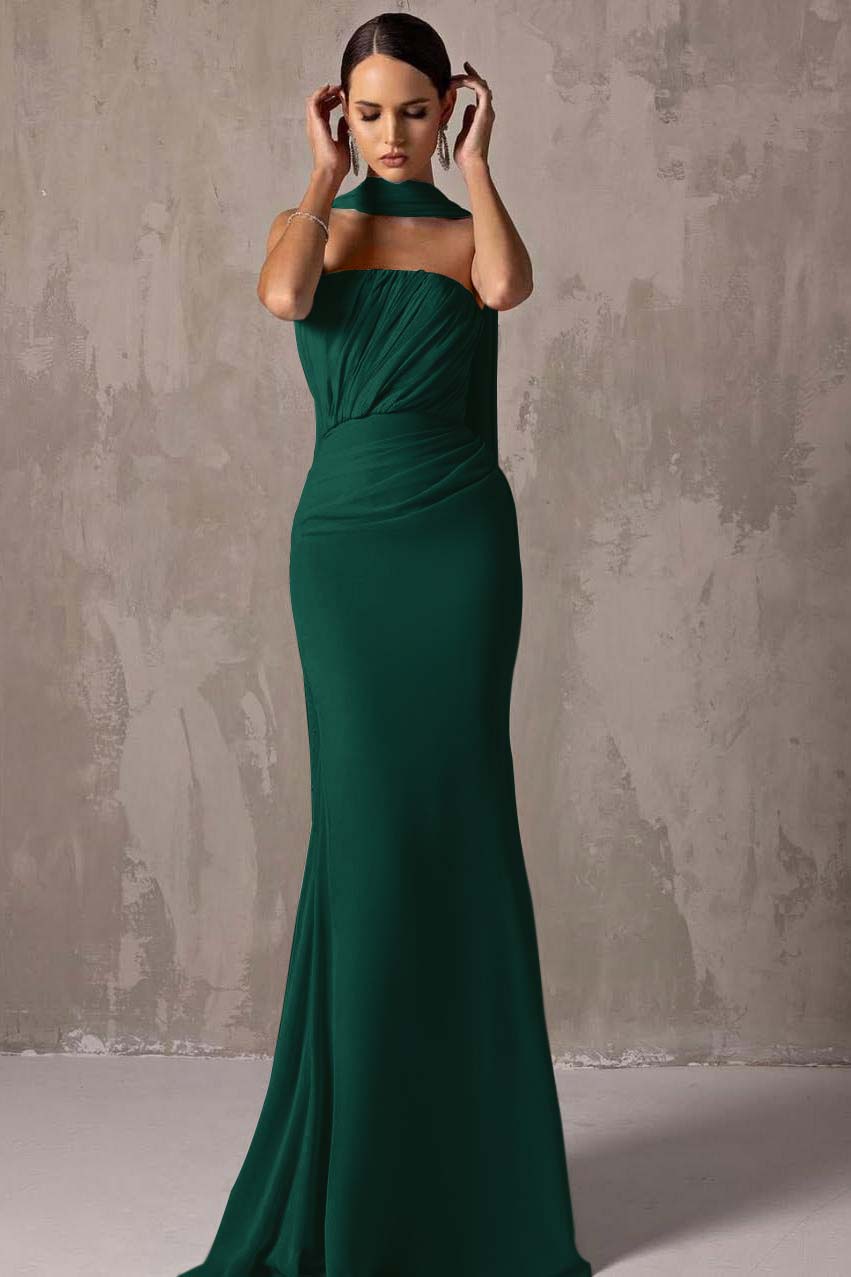 Chic Strapless Sleeveless Mermaid Long Prom Dress With Pleated