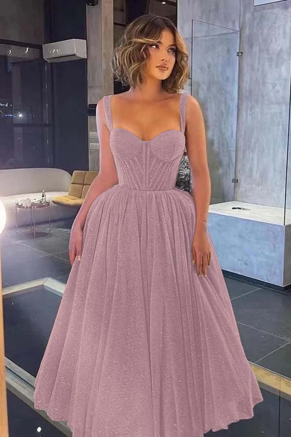 Gorgeous Spaghetti Strap Sweetheart Sequins Prom Dress With Tulle BMBRIDE