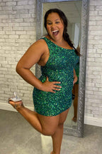 Sparkly Green Sequins One Shoulder Tight Short Homecoming Dress