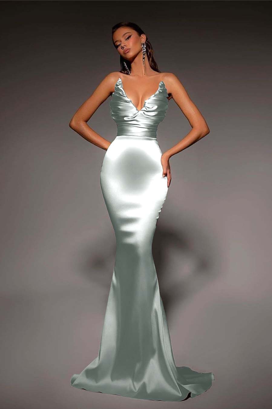 Strapless V Neck Sleeveless Long Mermaid Prom Dress With Pleated BMBRIDE